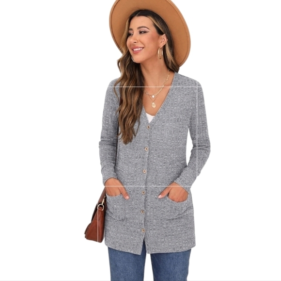 GRECERELLE- Long  Sleeve Open Front Cardigans With Buttons - Picture 2 of 8